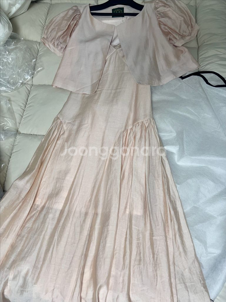 마담드쟌느 새틴 볼레로가디건 슬립 롱드레스 세트--1