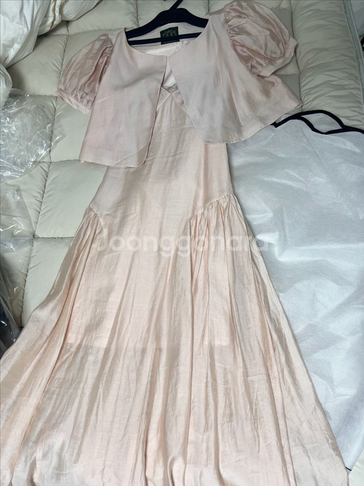 마담드쟌느 새틴 볼레로가디건 슬립 롱드레스 세트--9