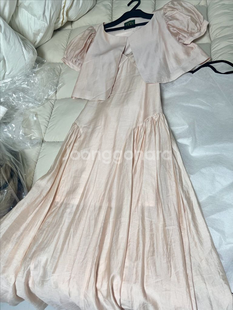 마담드쟌느 새틴 볼레로가디건 슬립 롱드레스 세트--8