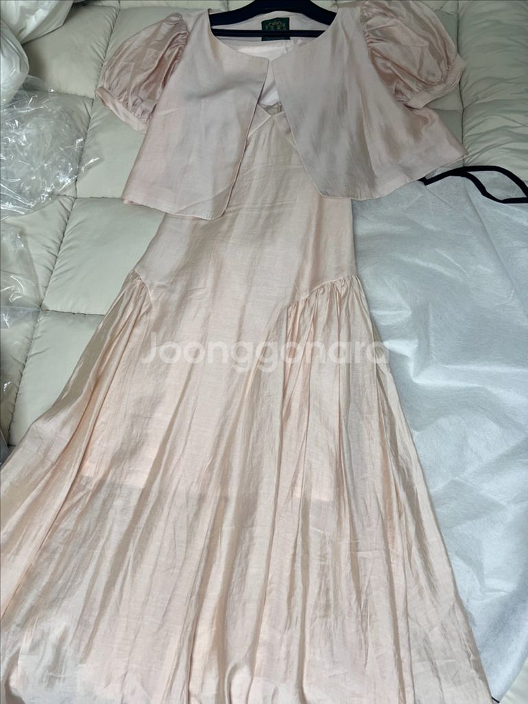 마담드쟌느 새틴 볼레로가디건 슬립 롱드레스 세트--11