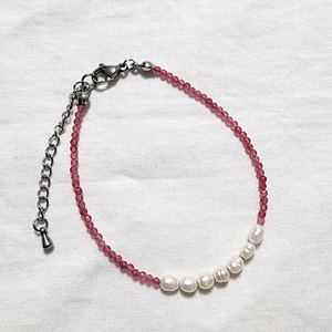 핸드메이드 레드제이드 진주팔찌