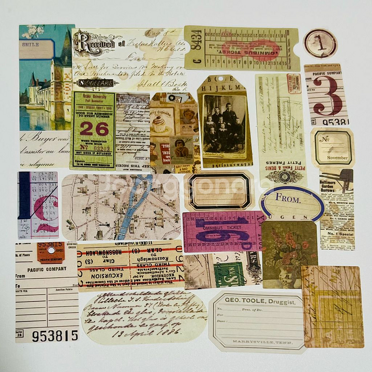 [ 빈티지 다꾸 ] 티켓 엽서 콜라주 스크랩북 24매--0