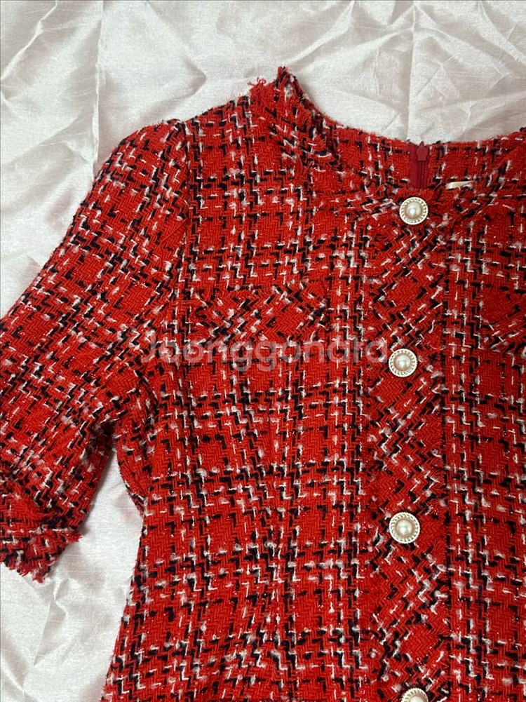 체크 트위드 레드 원피스 (S)--3