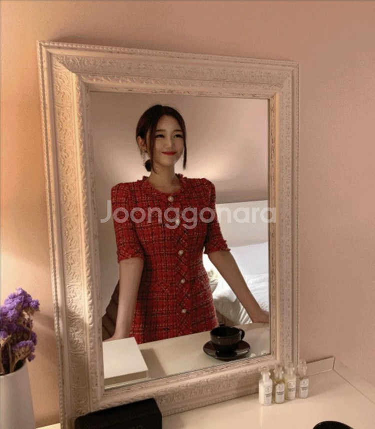 체크 트위드 레드 원피스 (S)--1