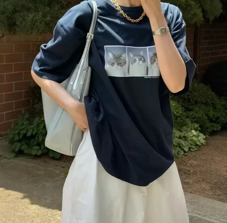 새상품) 리본빛 먼지티 반팔 티셔츠 리본빗 고양이 타낫--1