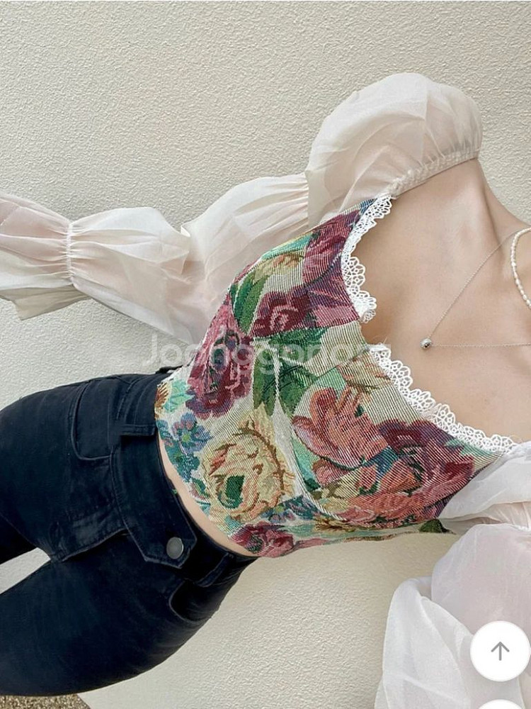 [미사용&새제품] 빈티지자수 퍼프 시스루 블라우스 (사--1