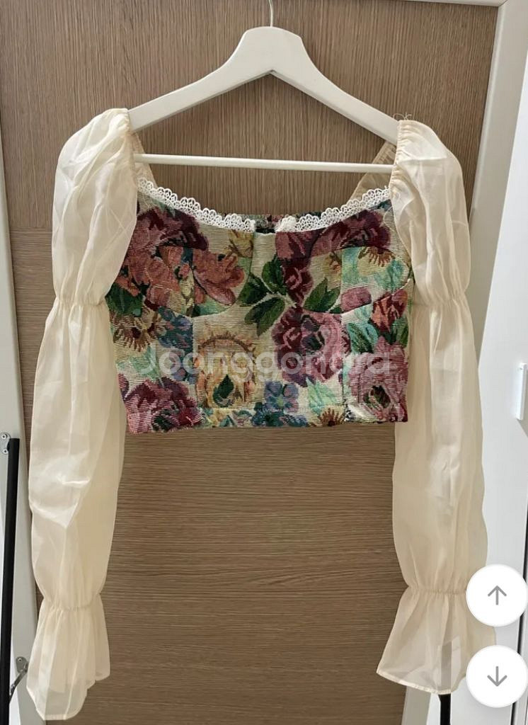 [미사용&새제품] 빈티지자수 퍼프 시스루 블라우스 (사--3