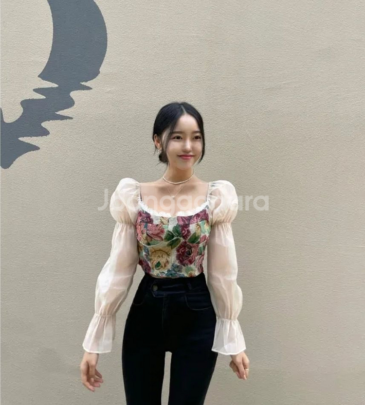 [미사용&새제품] 빈티지자수 퍼프 시스루 블라우스 (사--7