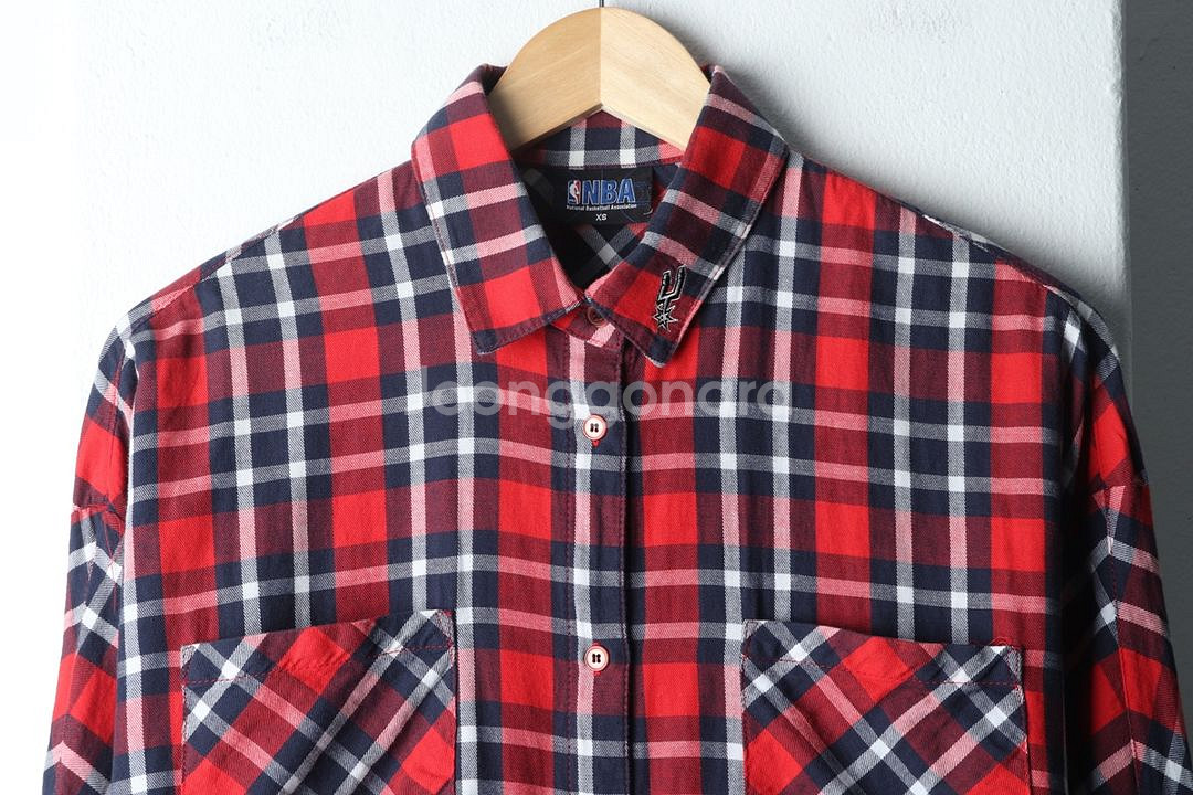 W(XS) NBA 엔비에이 셔츠 남방 스퍼스 체크--2