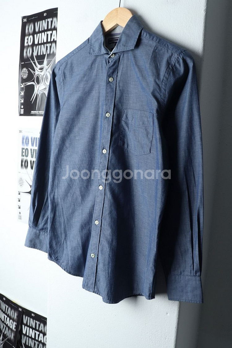 (XS-S) 타미힐피거 셔츠 남방 블루 무지 솔리드--0