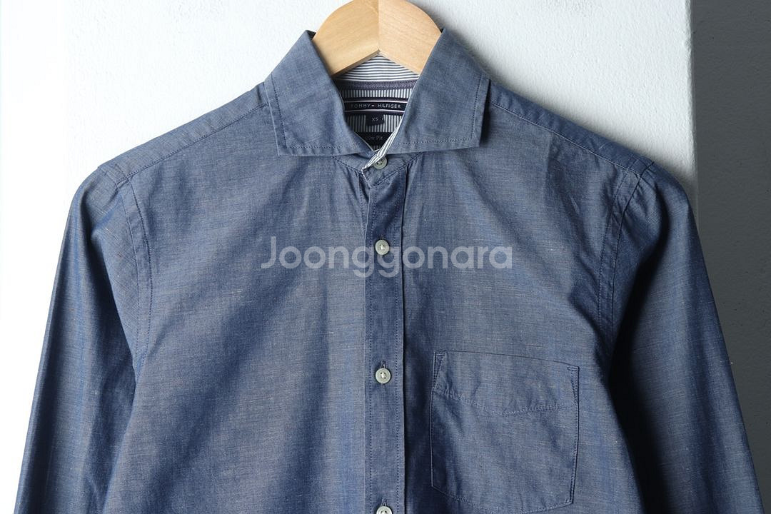(XS-S) 타미힐피거 셔츠 남방 블루 무지 솔리드--2