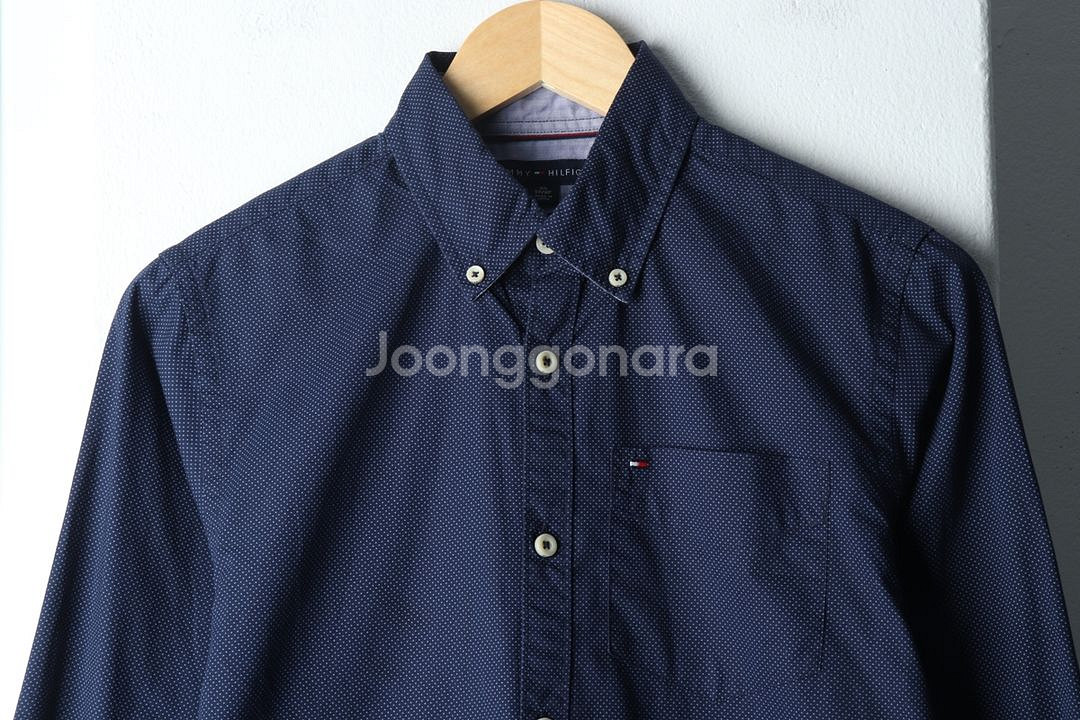 (XS-S) 타미힐피거 셔츠 남방 도트패턴 블루--2