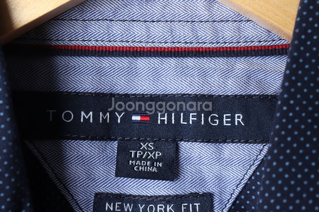 (XS-S) 타미힐피거 셔츠 남방 도트패턴 블루--5