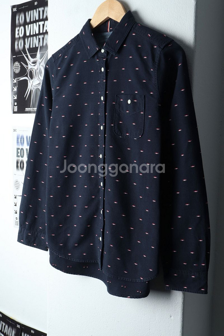 W(XS-S) 타미힐피거 셔츠 남방 로고패턴 네이비--0