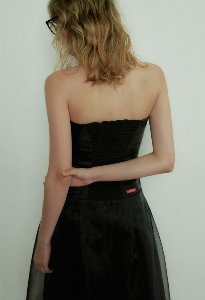 오버듀플레어 튜브탑 오간자 블랙 드레스--2