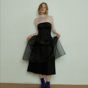 오버듀플레어 튜브탑 오간자 블랙 드레스