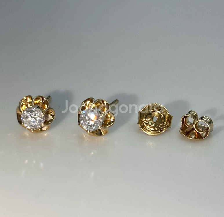 14k 꽃 큐빅 귀걸이--0