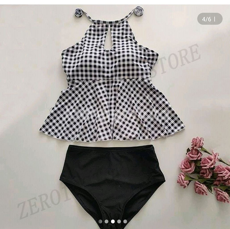 허니버니 빅사이즈 체크홀터넥 모노키니 XL 66반-77--7