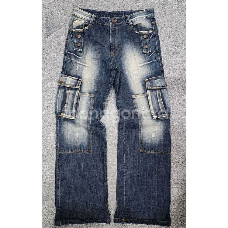 빈티지 데미지 워싱 데님 카고 팬츠 청바지 XL--0