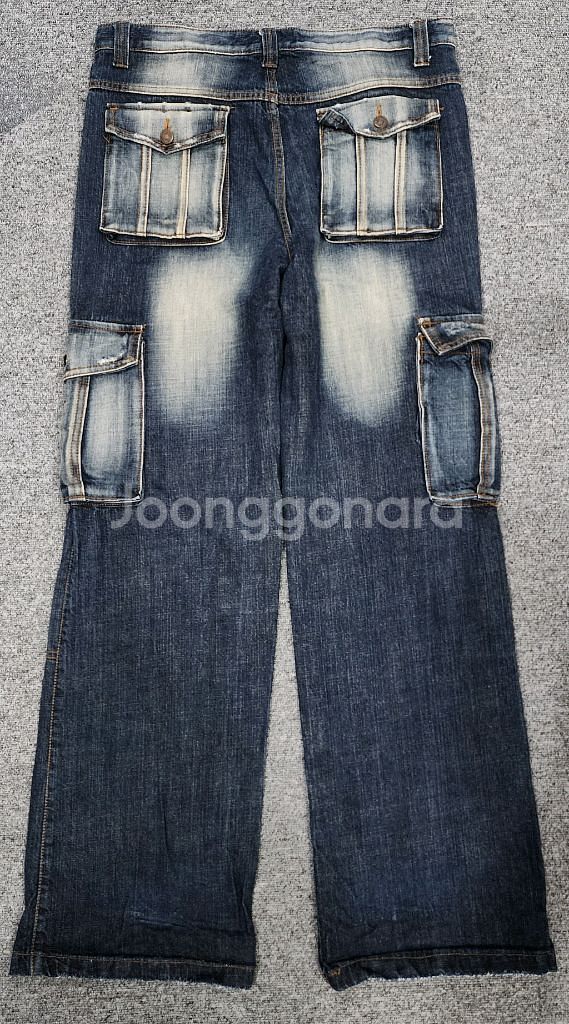 빈티지 데미지 워싱 데님 카고 팬츠 청바지 XL--1