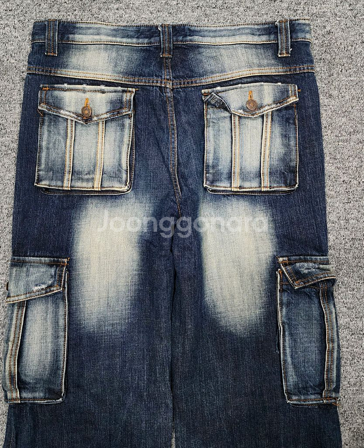 빈티지 데미지 워싱 데님 카고 팬츠 청바지 XL--3