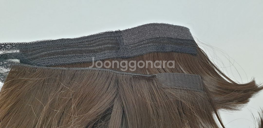 미착용)모자전용 앞머리 없는 벨크로 띠가발 자연갈색--4