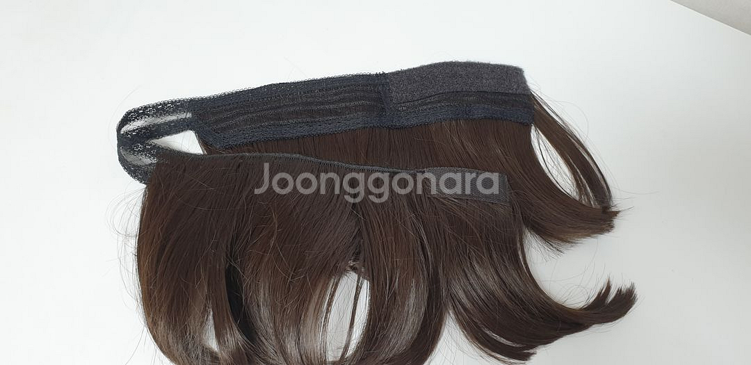 미착용)모자전용 앞머리 없는 벨크로 띠가발 자연갈색--9