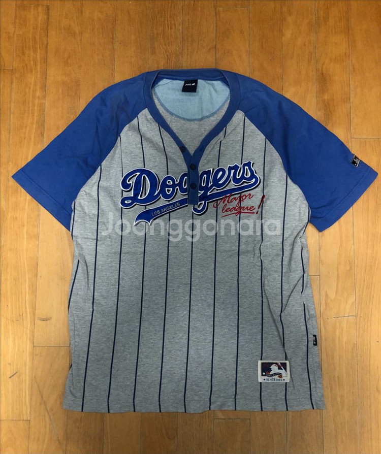 MLB LA 다저스 스트라이프 래글런 티셔츠 100--0