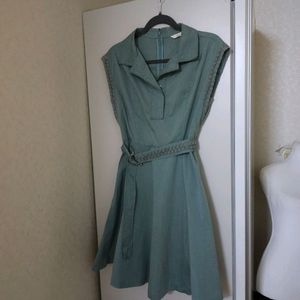 JJ지고트 민트색 카라넥 벨트원피스