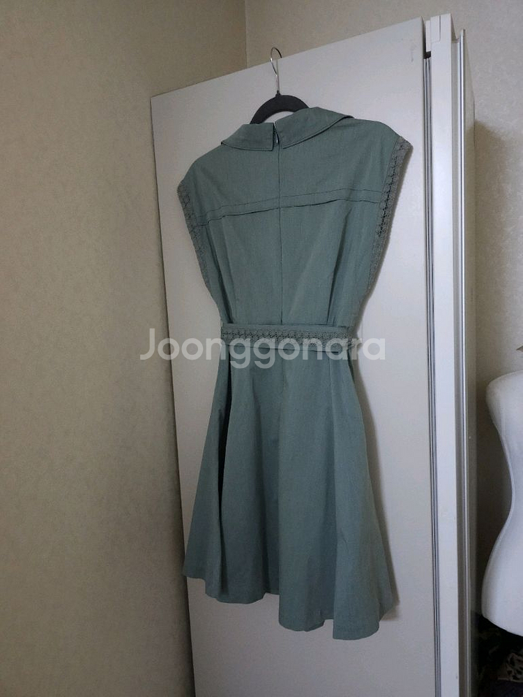 JJ지고트 민트색 카라넥 벨트원피스--5