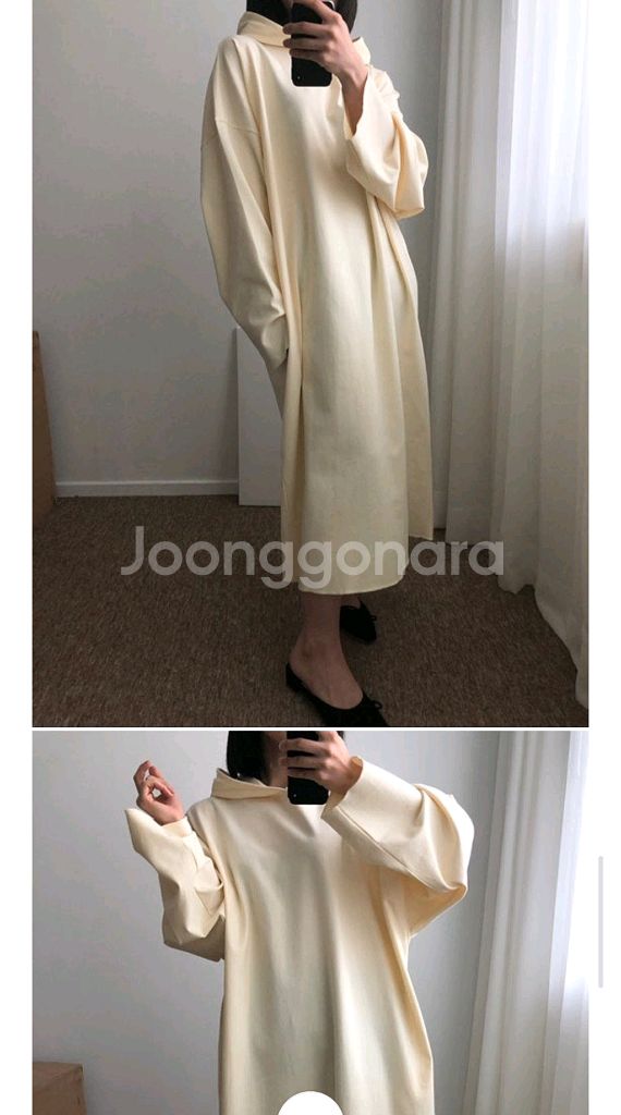 각 2만원 꺌랑 롤업 후드 롱 원피스 크림버터. 베이지--0