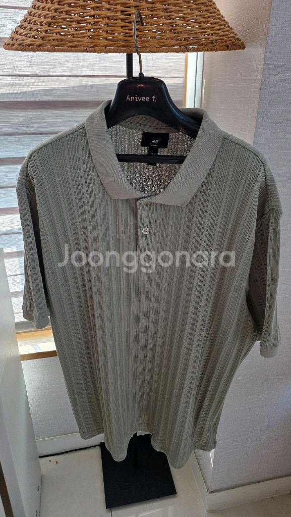 H&M 골지 카라 반팔 티셔츠--0