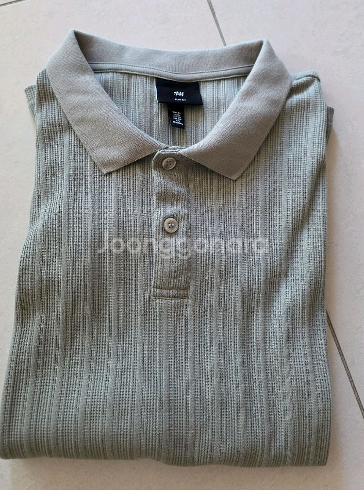 H&M 골지 카라 반팔 티셔츠--1
