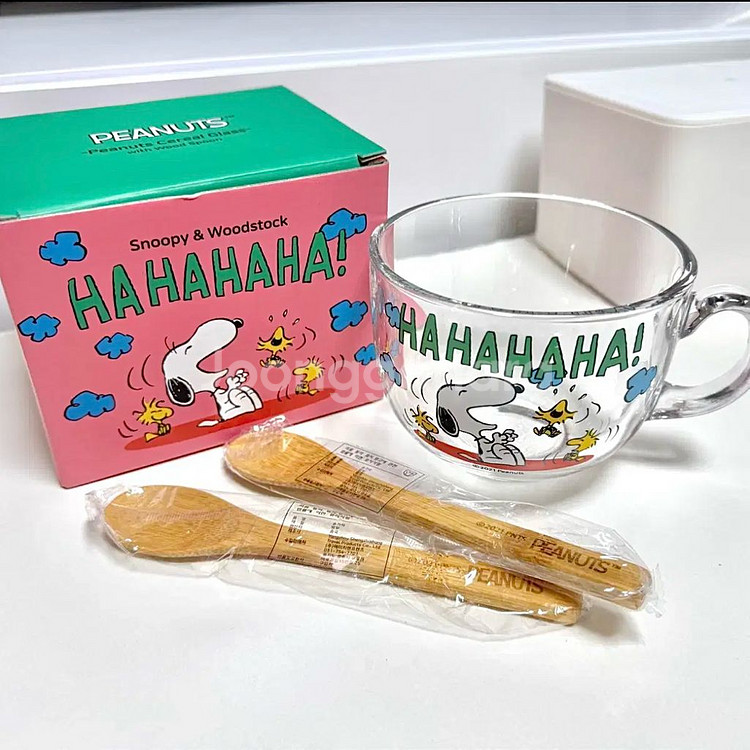 피너츠 스누피 우드스푼 시리얼글라스(새상품)--0