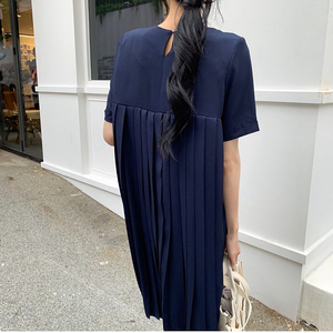 쉬폰 주름 원피스 네이비