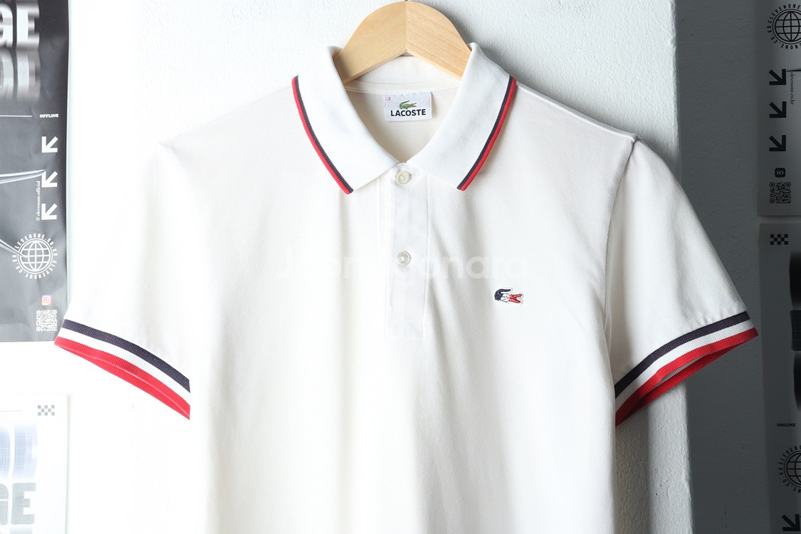 (M) 라코스테 반팔 카라 티셔츠 화이트 올드스쿨--2