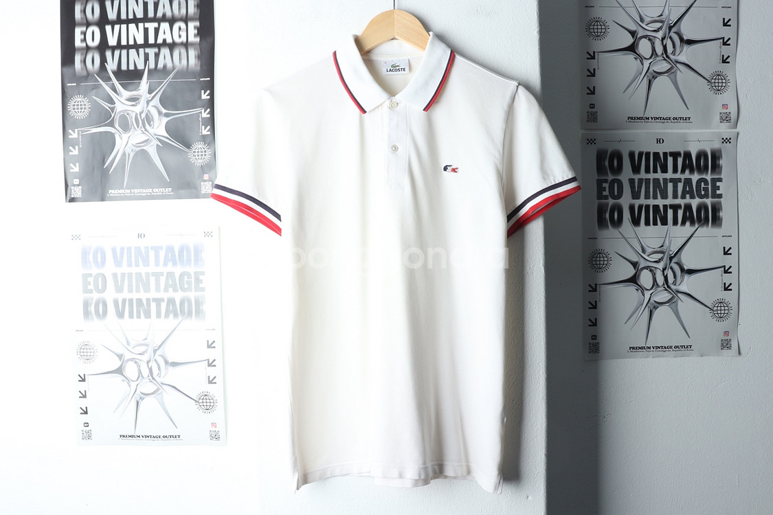 (M) 라코스테 반팔 카라 티셔츠 화이트 올드스쿨--1