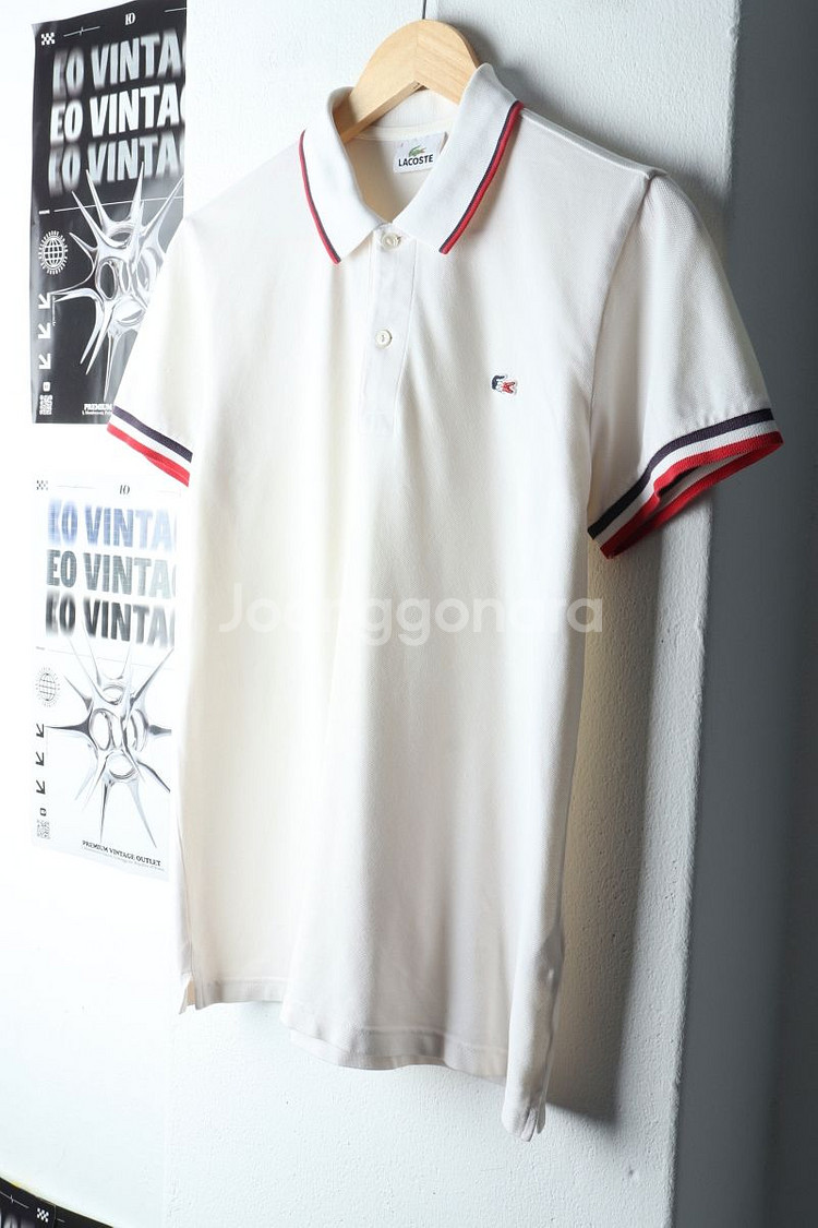 (M) 라코스테 반팔 카라 티셔츠 화이트 올드스쿨--0