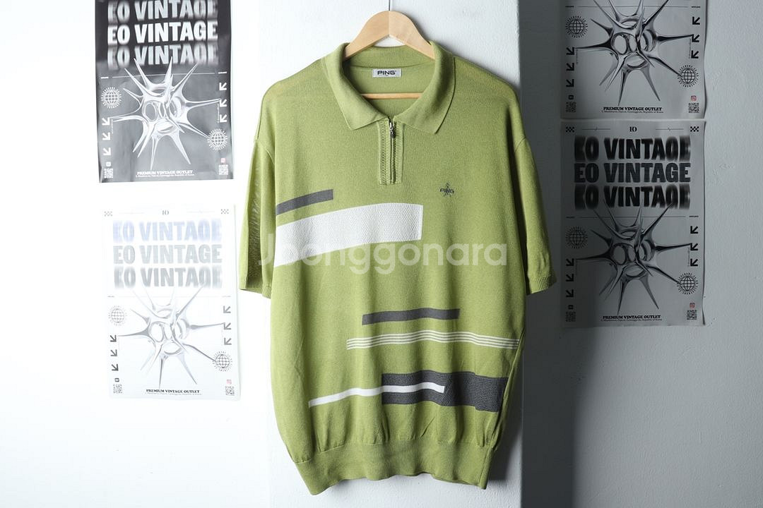 (XL) 핑 반팔 카라 티셔츠 골프 그린 니트--1