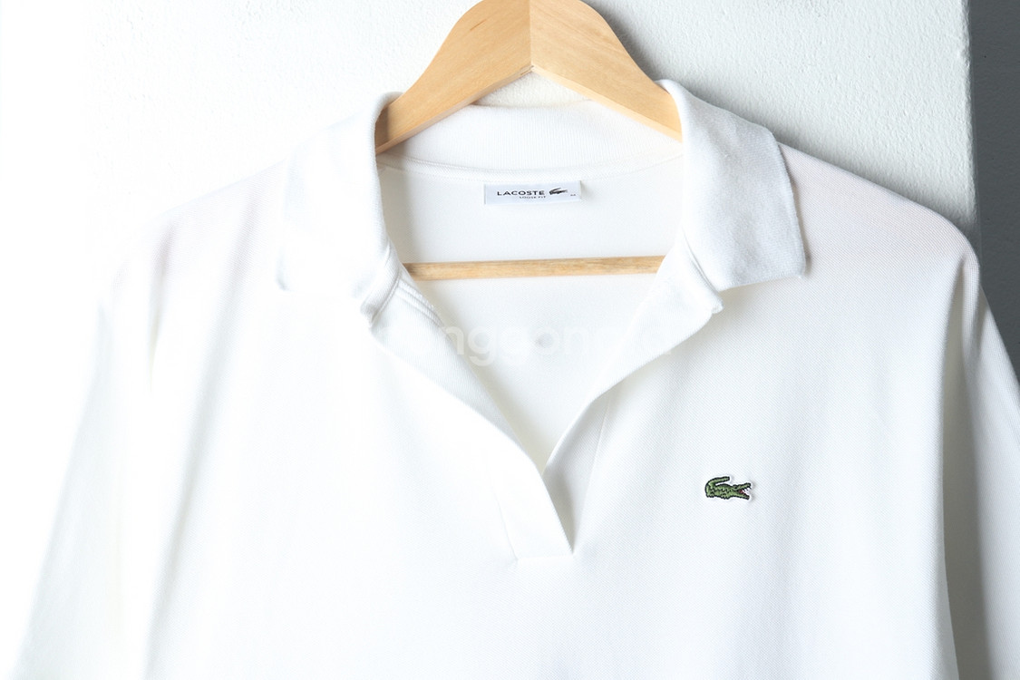 W(M) 라코스테 반팔 카라 티셔츠 브이넥 화이트--2