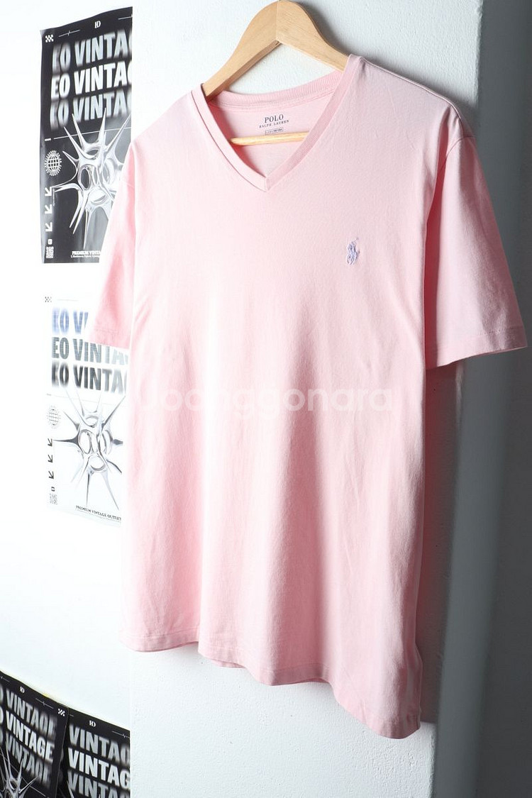 (L-XL) 폴로 랄프로렌 반팔 티셔츠 브이넥 핑크--0