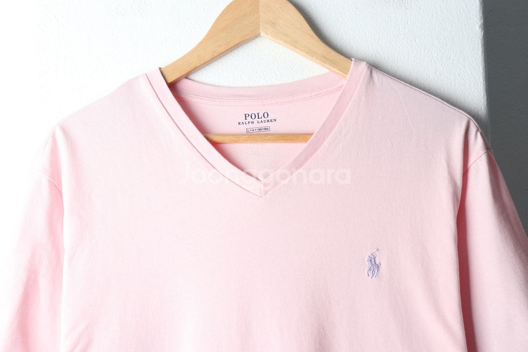 (L-XL) 폴로 랄프로렌 반팔 티셔츠 브이넥 핑크--2