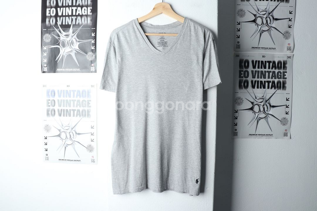 (L-XL) 폴로 랄프로렌 반팔 티셔츠 브이넥 그레이--1