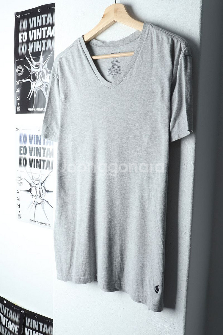 (L-XL) 폴로 랄프로렌 반팔 티셔츠 브이넥 그레이--0