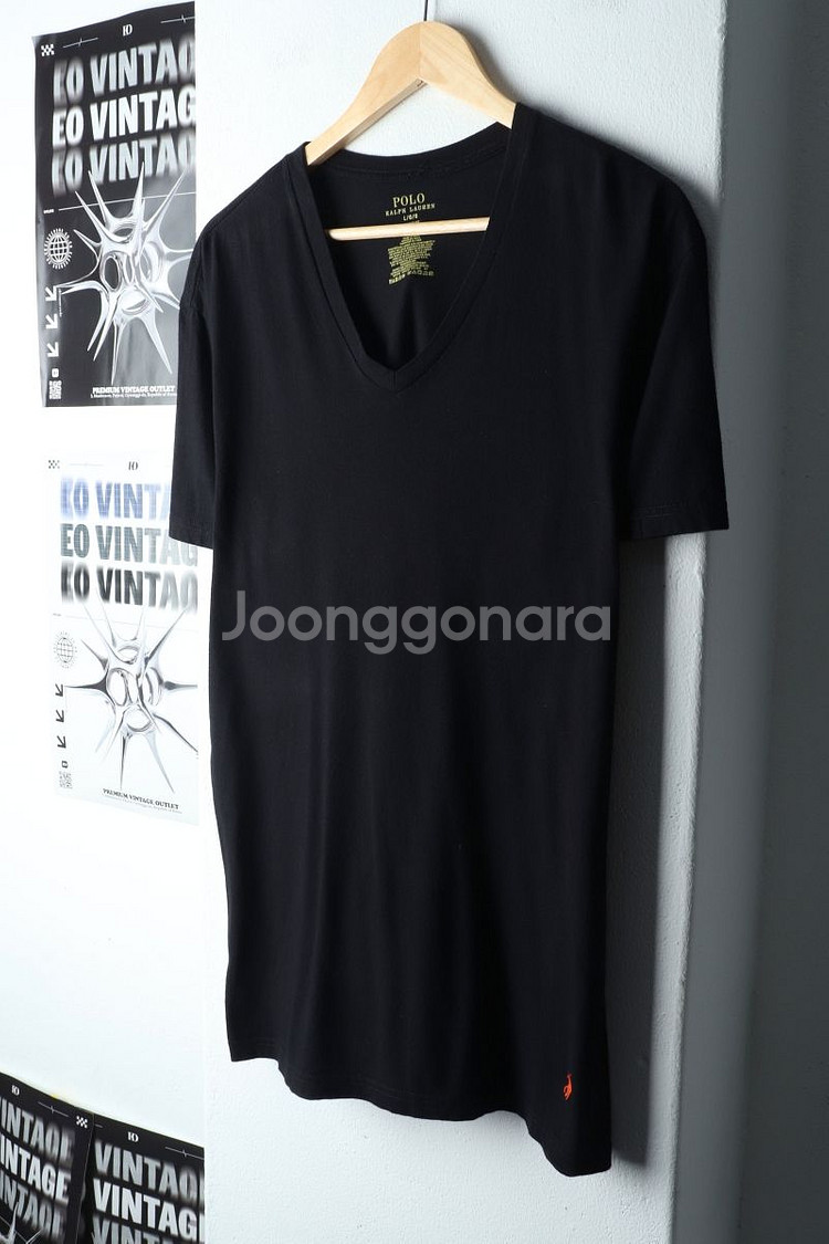 (L-XL) 폴로 랄프로렌 반팔 티셔츠 브이넥 블랙--0