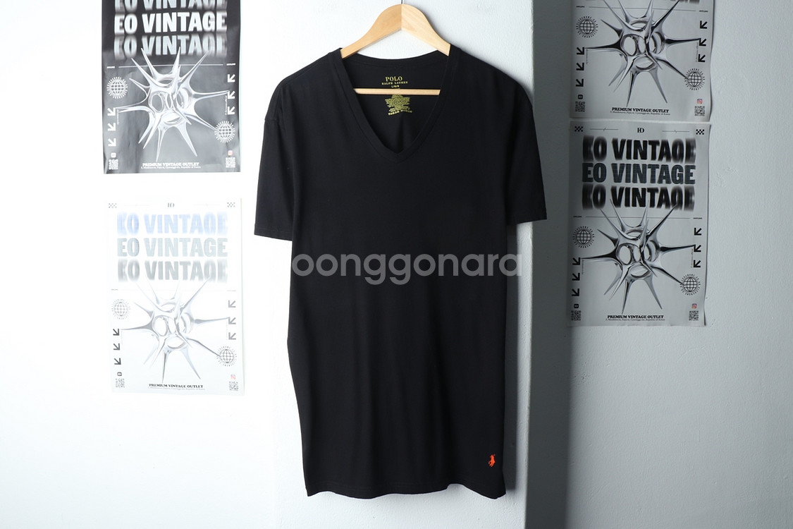 (L-XL) 폴로 랄프로렌 반팔 티셔츠 브이넥 블랙--1