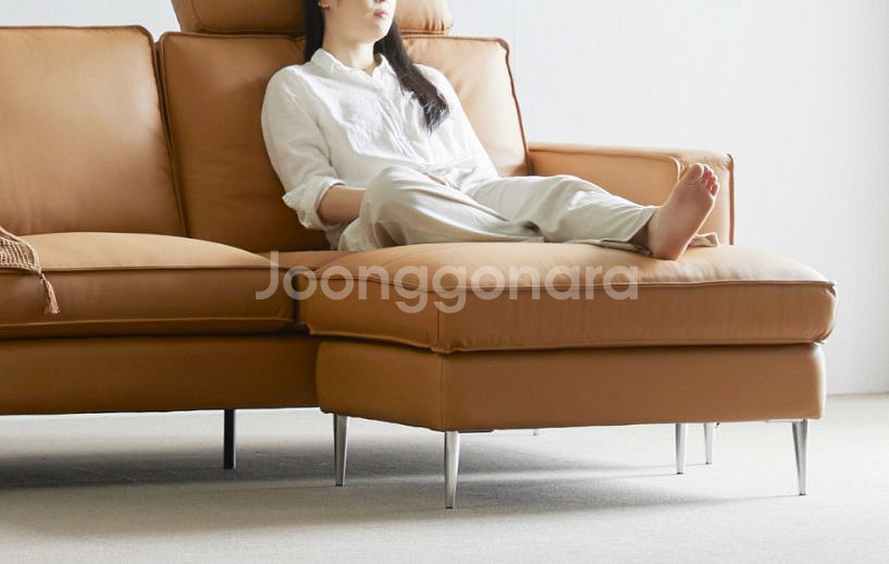 바움 천연 가죽 시스디자인 3인 소파,스툴--7