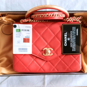Chanel Red 금장 코랄레드 토트 숄더백 정품
