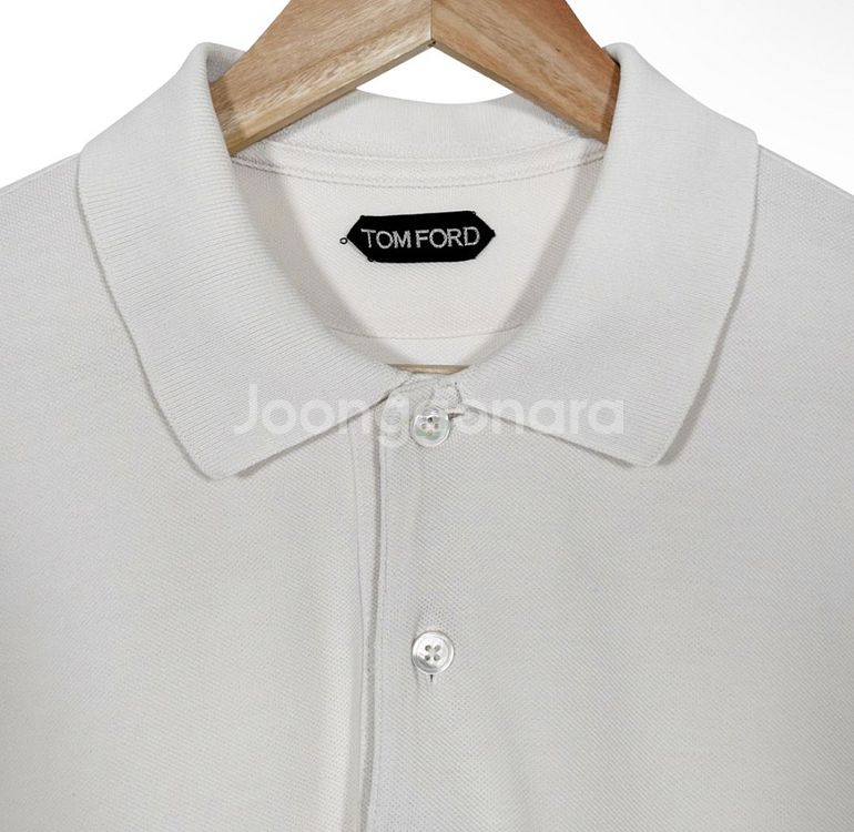 50] 톰포드 자수 코튼 폴로 카라 반팔 티셔츠 화이트--2