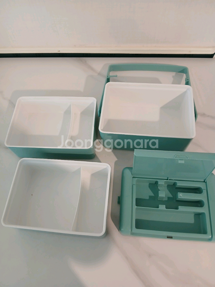 3단 대형 도시락통 민트색--1